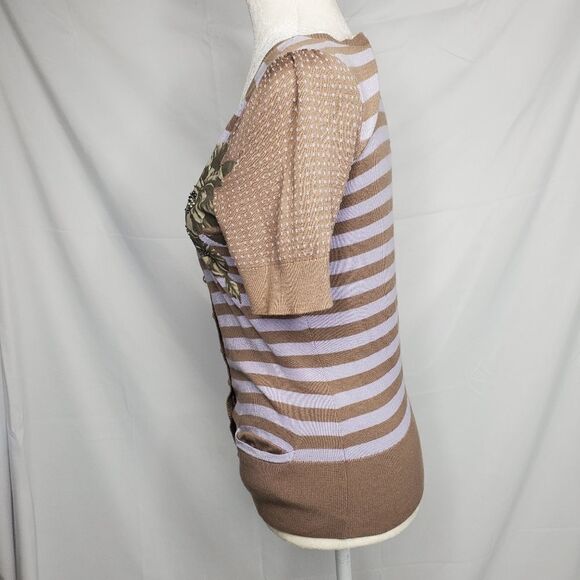 ANTHROPOLOGIE Moth cardigan Cattleya brown striped‎ short sleeve sweater S - Picture 4 of 10